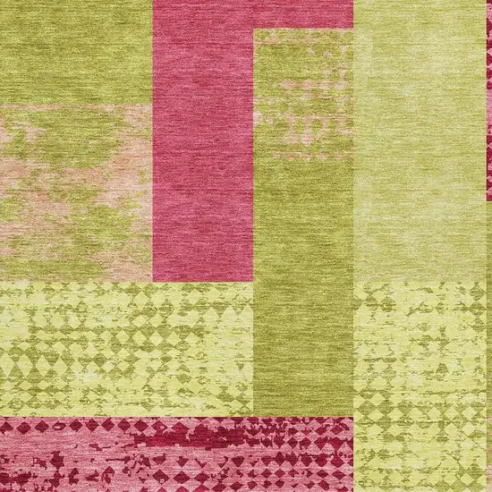Lime Green And Pink Geometric Washable Area Rug With UV Protection Photo 2