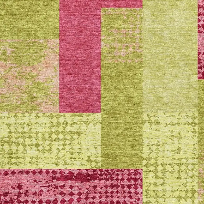Lime Green And Pink Geometric Washable Area Rug With UV Protection Photo 2