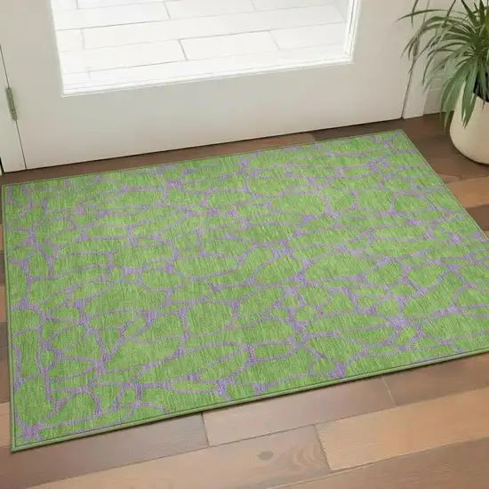 Lime Green And Purple Geometric Washable Area Rug With UV Protection Photo 2