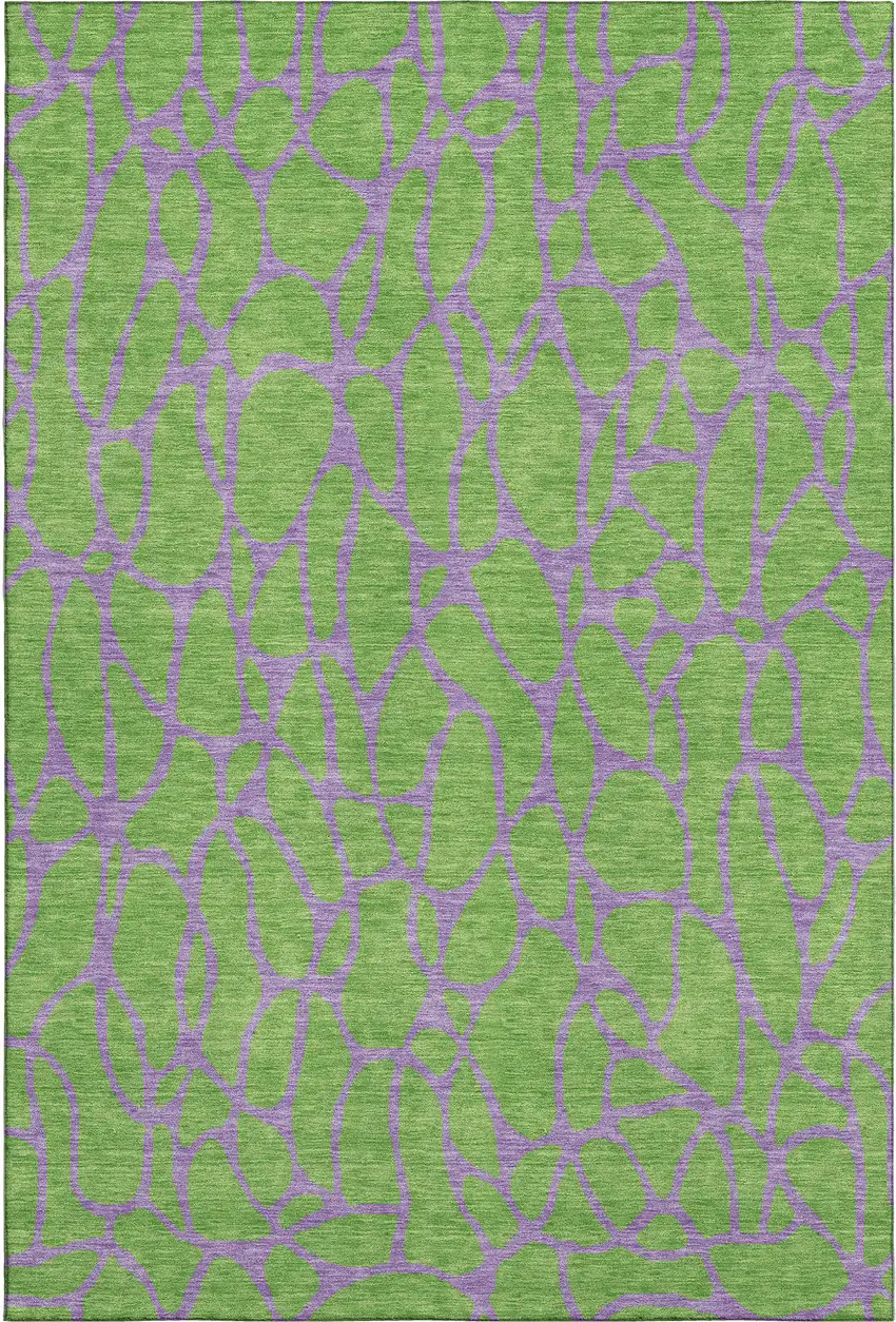 Lime Green And Purple Geometric Washable Area Rug With UV Protection Photo 1