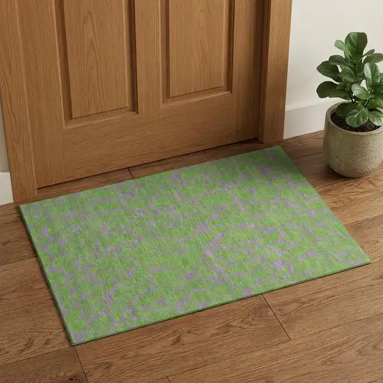 Lime Green And Purple Geometric Washable Area Rug With UV Protection Photo 1