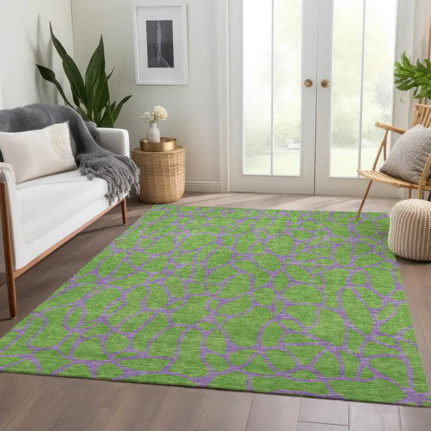 Lime Green And Purple Geometric Washable Area Rug With UV Protection Photo 5