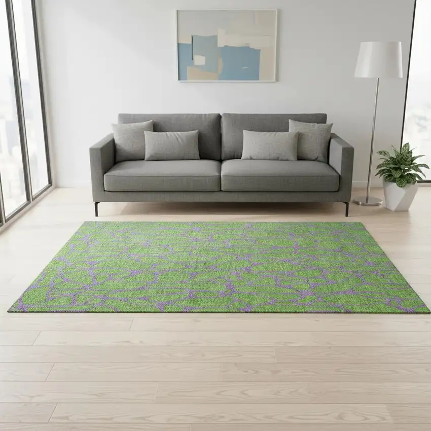 Lime Green And Purple Geometric Washable Area Rug With UV Protection Photo 2