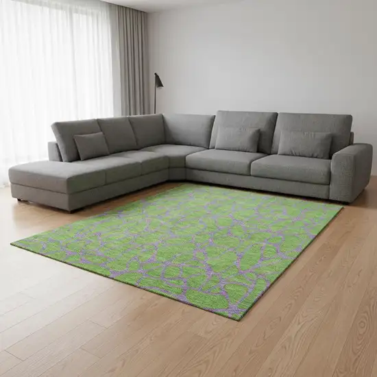 Lime Green And Purple Geometric Washable Area Rug With UV Protection Photo 2