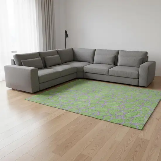 Lime Green And Purple Geometric Washable Area Rug With UV Protection Photo 2