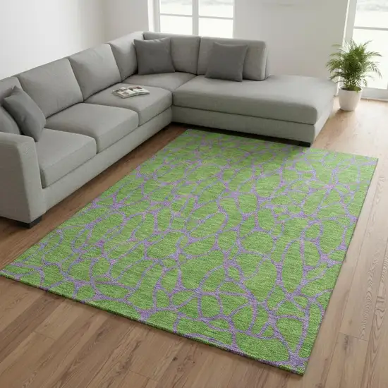 Lime Green And Purple Geometric Washable Area Rug With UV Protection Photo 2
