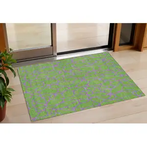 Photo of Lime Green And Purple Geometric Washable Indoor Outdoor Area Rug