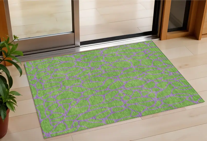 Lime Green And Purple Geometric Washable Indoor Outdoor Area Rug Photo 1