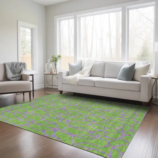 Lime Green And Purple Geometric Washable Indoor Outdoor Area Rug Photo 9