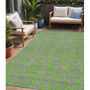 Photo of Lime Green And Purple Geometric Washable Indoor Outdoor Area Rug