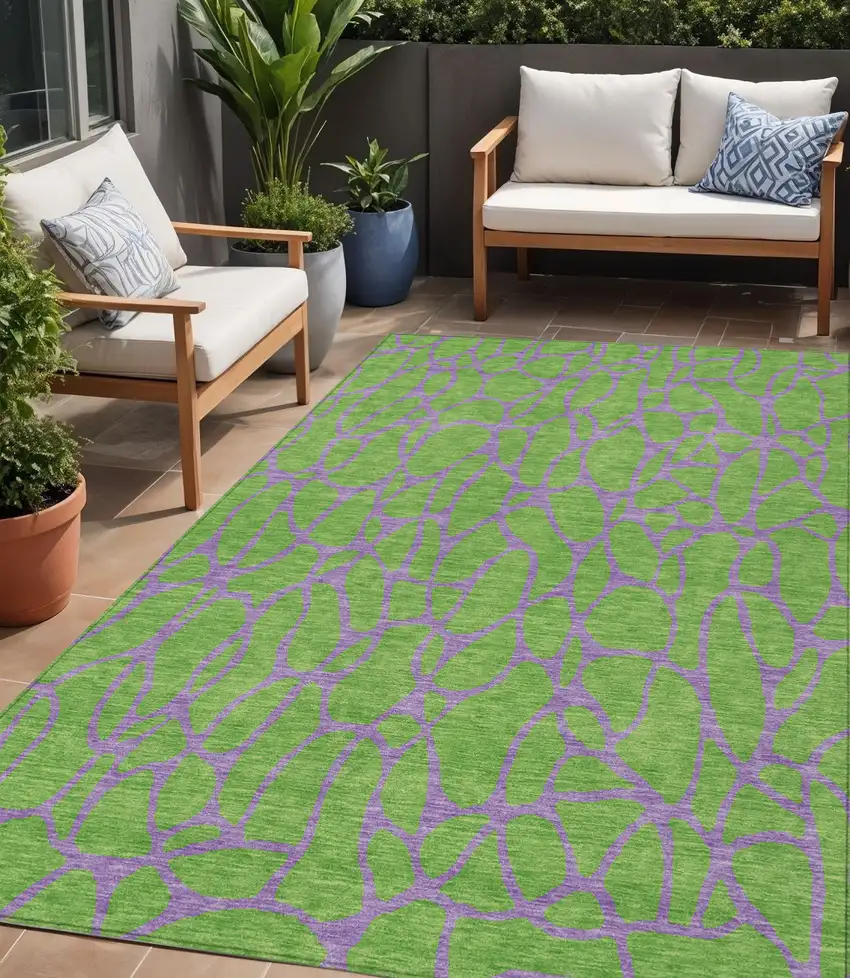 Lime Green And Purple Geometric Washable Indoor Outdoor Area Rug Photo 1