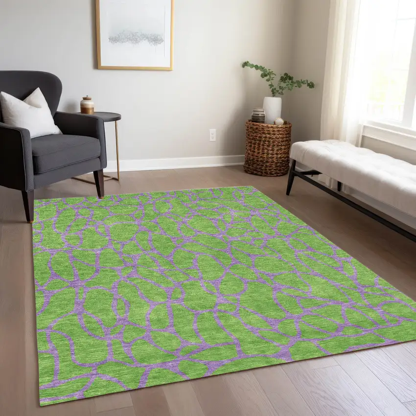 Lime Green And Purple Geometric Washable Indoor Outdoor Area Rug Photo 9