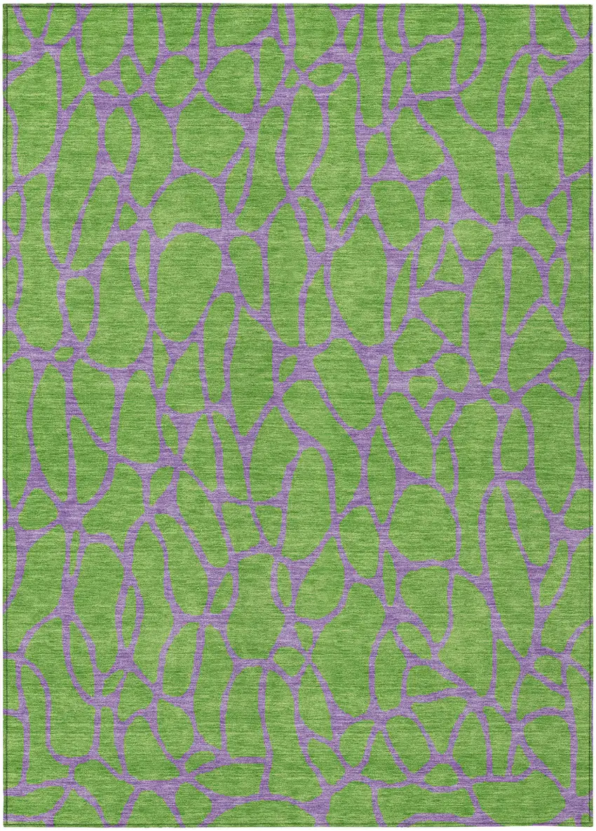 Lime Green And Purple Geometric Washable Indoor Outdoor Area Rug Photo 2