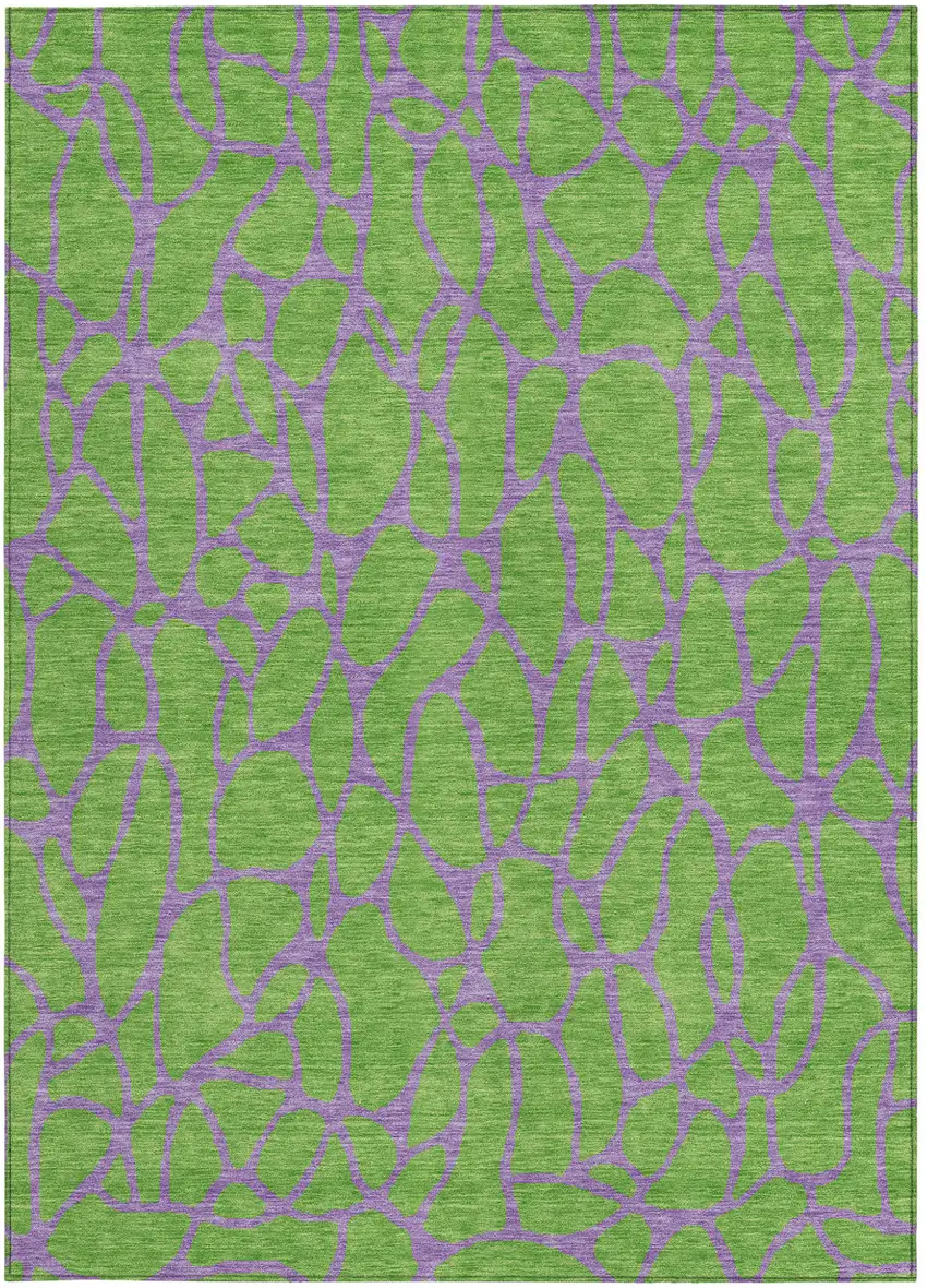 Lime Green And Purple Geometric Washable Indoor Outdoor Area Rug Photo 7