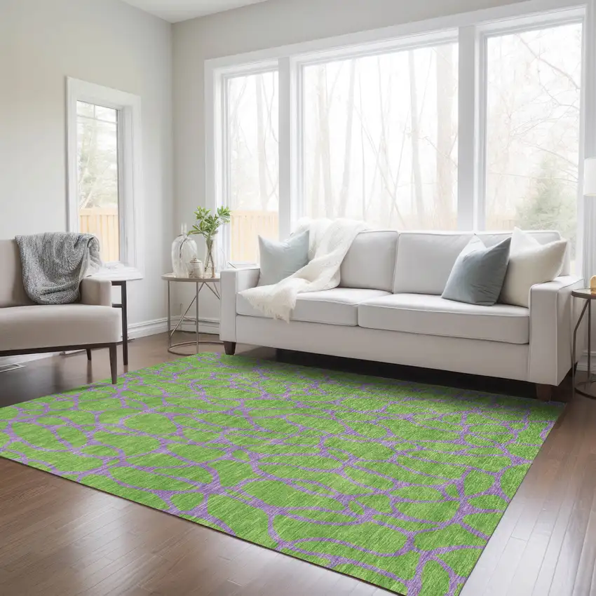 Lime Green And Purple Geometric Washable Indoor Outdoor Area Rug Photo 9