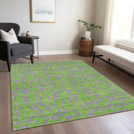 Lime Green And Purple Geometric Washable Indoor Outdoor Area Rug Photo 9