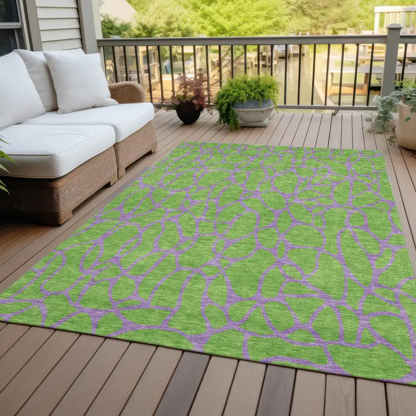 Lime Green And Purple Geometric Washable Indoor Outdoor Area Rug Photo 8