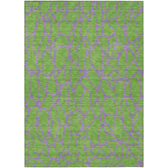Lime Green And Purple Geometric Washable Indoor Outdoor Area Rug Photo 2