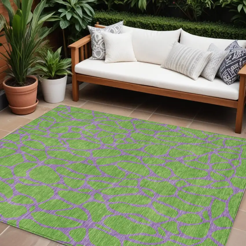 Lime Green And Purple Geometric Washable Indoor Outdoor Area Rug Photo 1