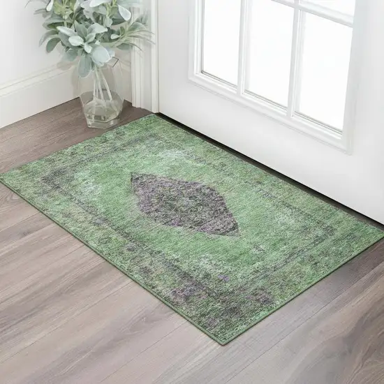 Lime Green And Purple Medallion Washable Area Rug With UV Protection Photo 2