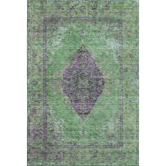 Lime Green And Purple Medallion Washable Area Rug With UV Protection Photo 1