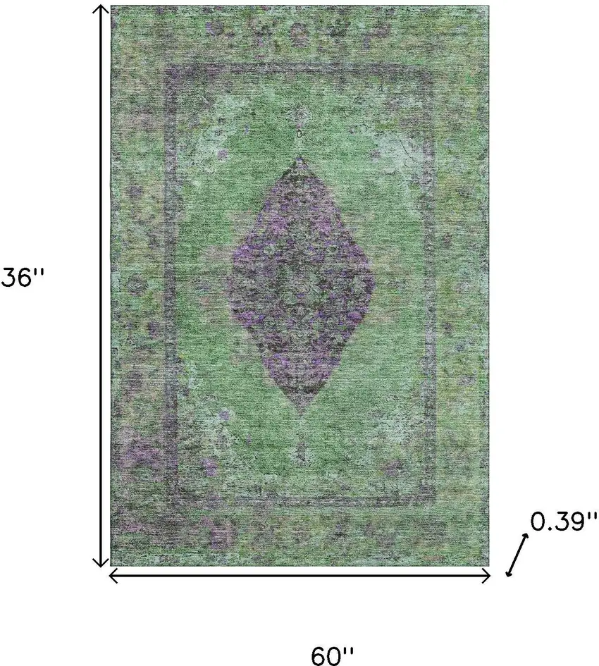 Lime Green And Purple Medallion Washable Area Rug With UV Protection Photo 9