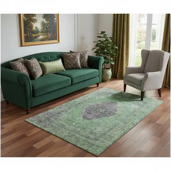 Lime Green And Purple Medallion Washable Area Rug With UV Protection Photo 2
