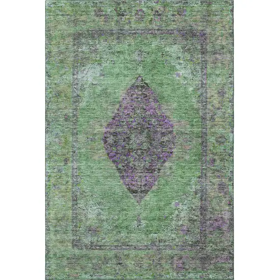 Lime Green And Purple Medallion Washable Area Rug With UV Protection Photo 4