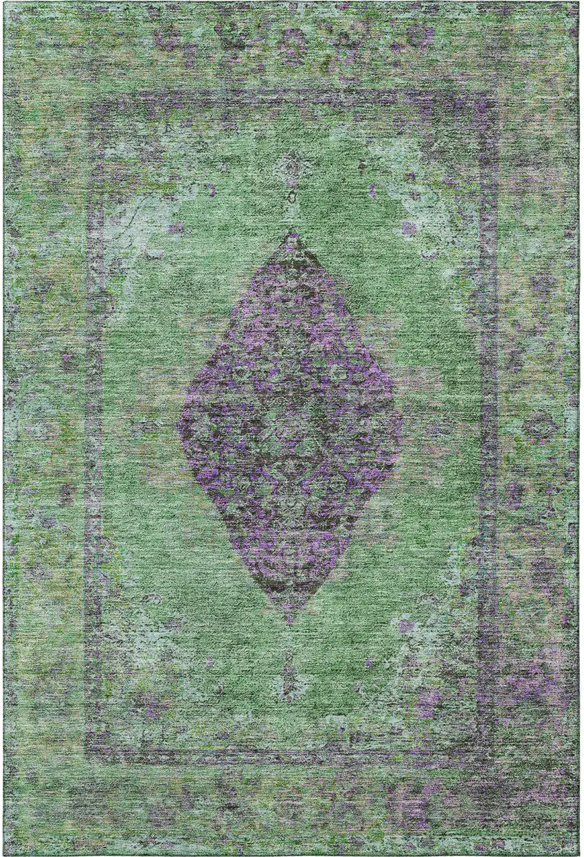 Lime Green And Purple Medallion Washable Area Rug With UV Protection Photo 4