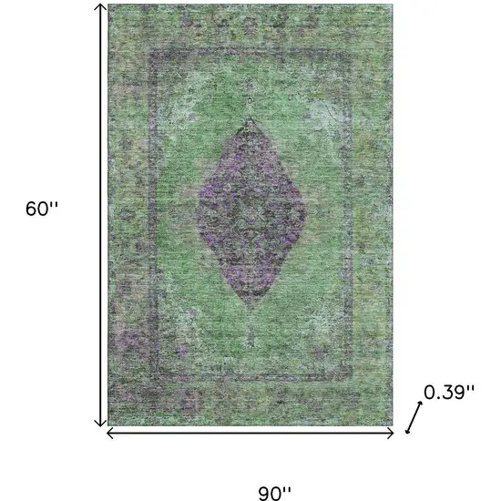 Lime Green And Purple Medallion Washable Area Rug With UV Protection Photo 9
