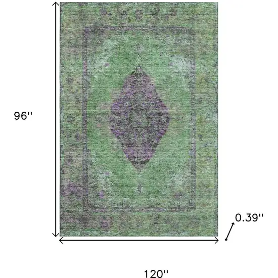 Lime Green And Purple Medallion Washable Area Rug With UV Protection Photo 9
