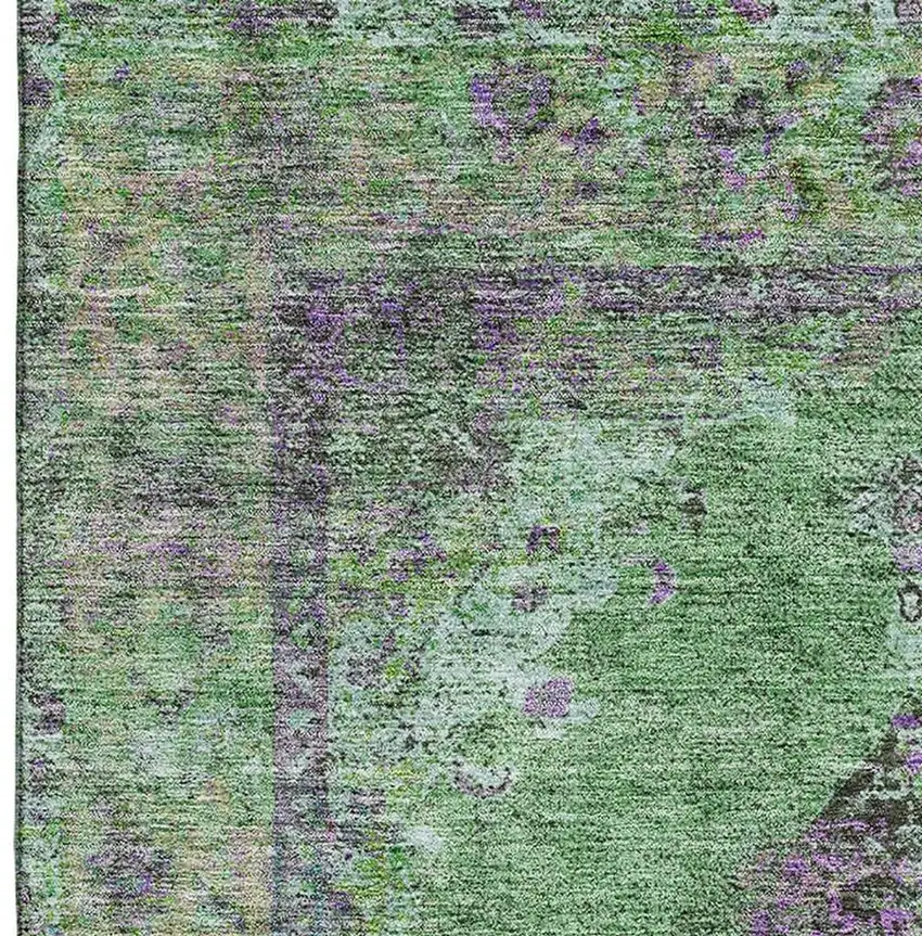 Lime Green And Purple Medallion Washable Area Rug With UV Protection Photo 4