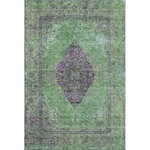 Photo of Lime Green And Purple Medallion Washable Area Rug With UV Protection