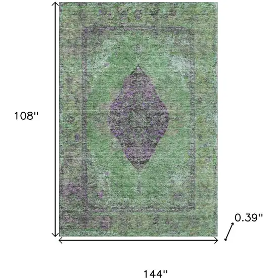 Lime Green And Purple Medallion Washable Area Rug With UV Protection Photo 9