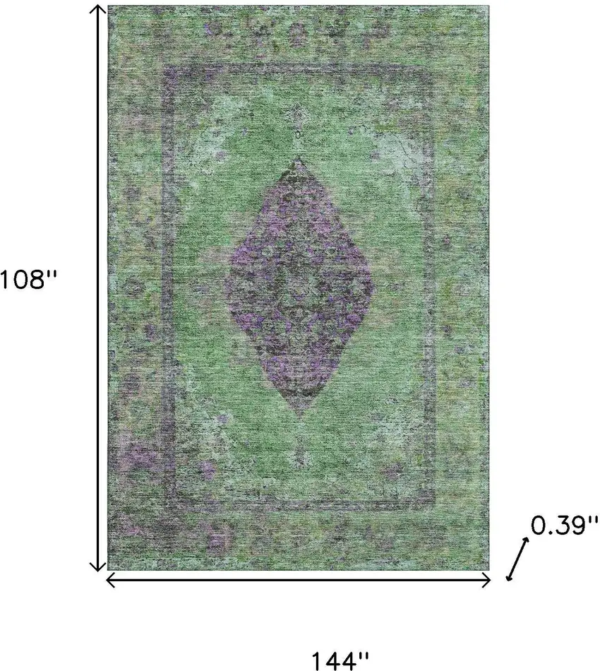 Lime Green And Purple Medallion Washable Area Rug With UV Protection Photo 9