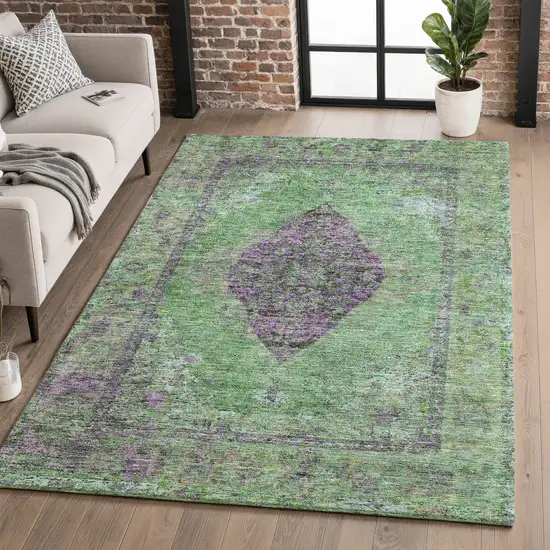 Lime Green And Purple Medallion Washable Area Rug With UV Protection Photo 5