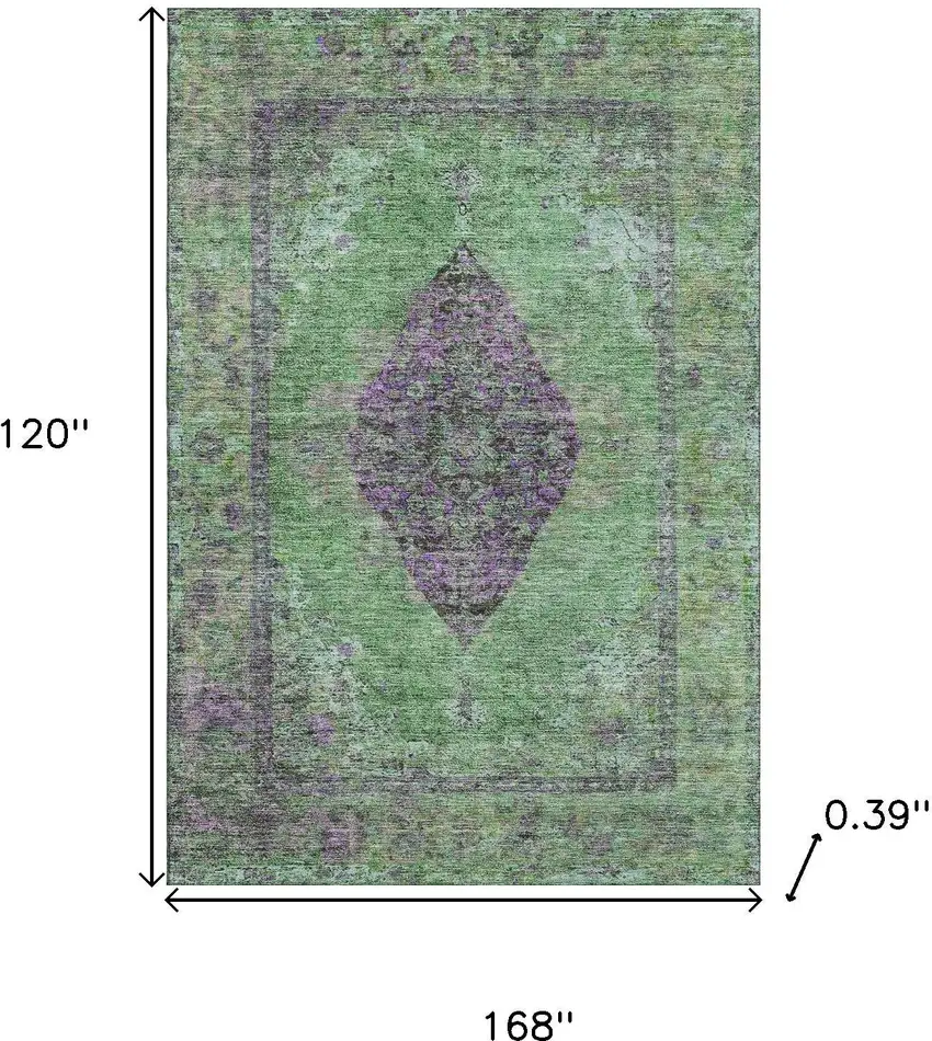 Lime Green And Purple Medallion Washable Area Rug With UV Protection Photo 9