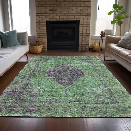 Lime Green And Purple Medallion Washable Indoor Outdoor Area Rug Photo 7