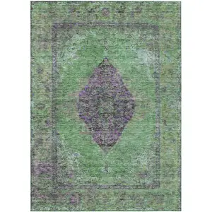 Photo of Lime Green And Purple Medallion Washable Indoor Outdoor Area Rug