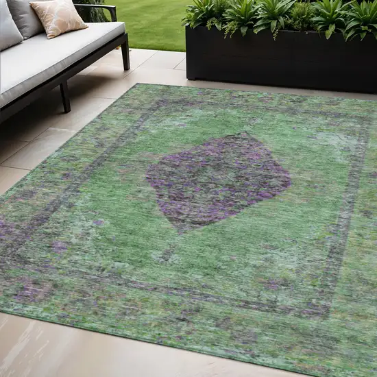 Lime Green And Purple Medallion Washable Indoor Outdoor Area Rug Photo 2