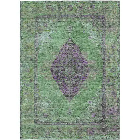 Lime Green And Purple Medallion Washable Indoor Outdoor Area Rug Photo 3