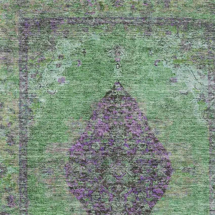 Lime Green And Purple Medallion Washable Indoor Outdoor Area Rug Photo 4