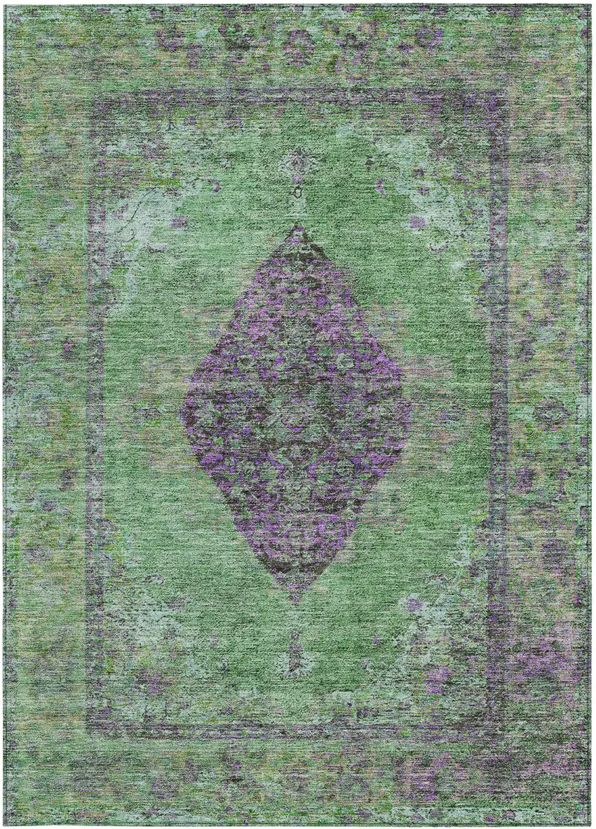 Lime Green And Purple Medallion Washable Indoor Outdoor Area Rug Photo 4