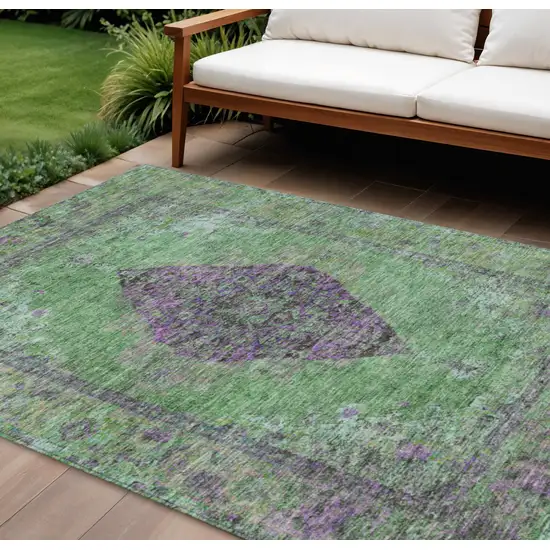 Lime Green And Purple Medallion Washable Indoor Outdoor Area Rug Photo 2