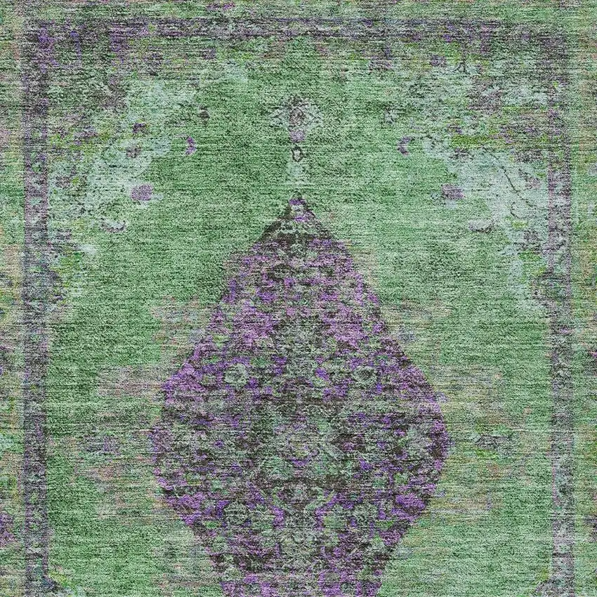 Lime Green And Purple Medallion Washable Indoor Outdoor Area Rug Photo 3