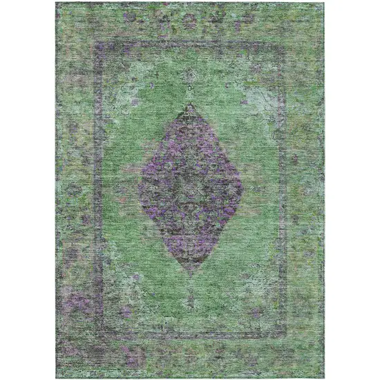 Lime Green And Purple Medallion Washable Indoor Outdoor Area Rug Photo 1