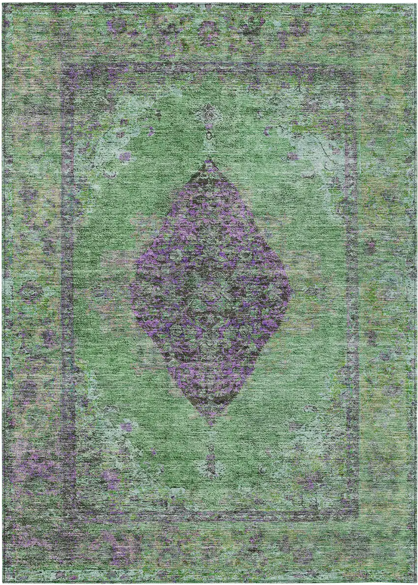 Lime Green And Purple Medallion Washable Indoor Outdoor Area Rug Photo 1