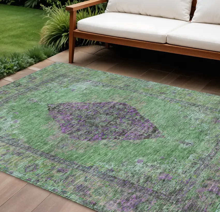 Lime Green And Purple Medallion Washable Indoor Outdoor Area Rug Photo 2