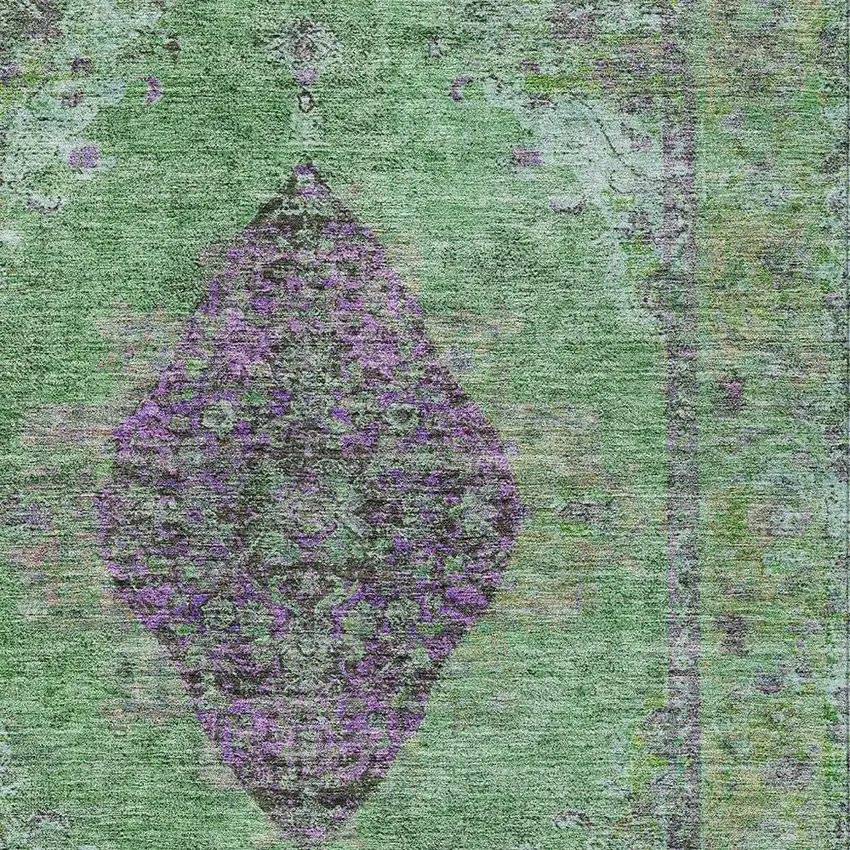 Lime Green And Purple Medallion Washable Indoor Outdoor Area Rug Photo 3