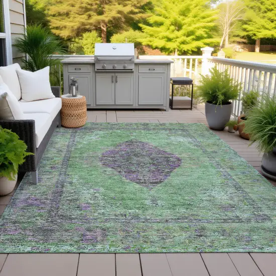 Lime Green And Purple Medallion Washable Indoor Outdoor Area Rug Photo 5